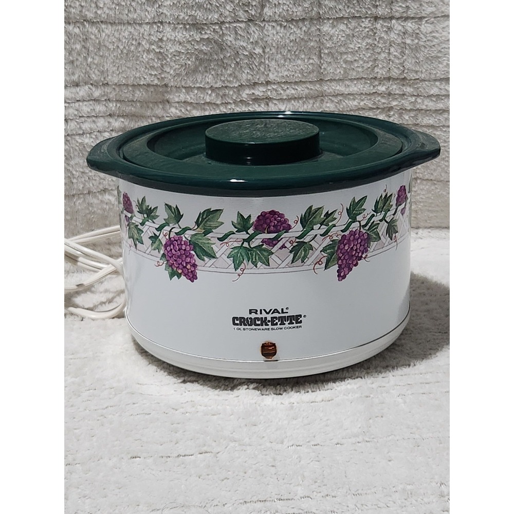 Rival Crock-Ette 1 Qt Slow Cooker 3205 Grapevine Crockpot with Lid Vintage Works